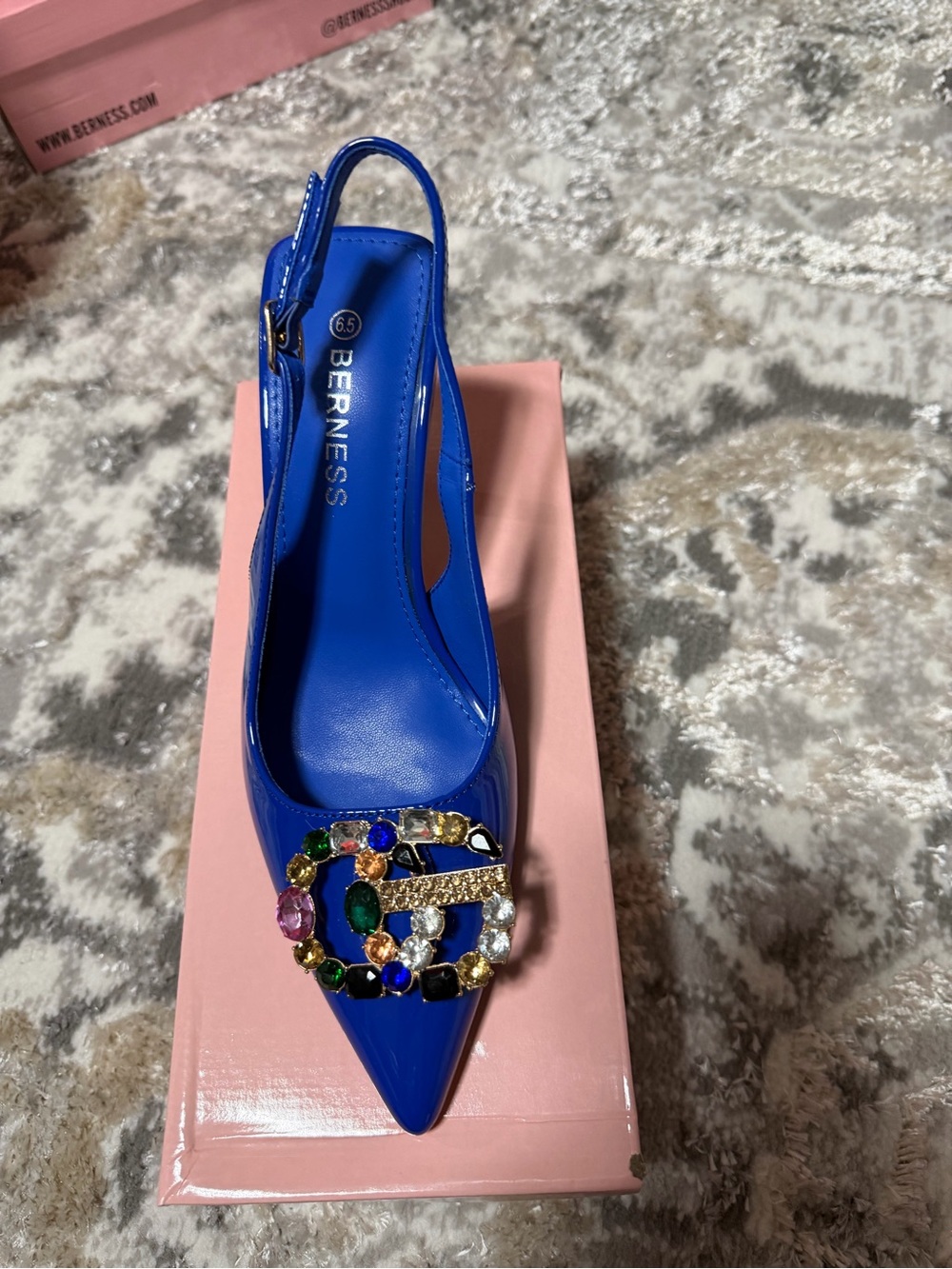 Royal Blue Jeweled Slingback Pointed Toe Pump
